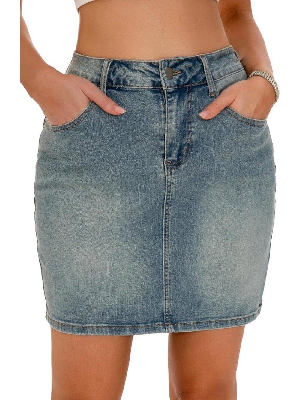 Women's Camo Stretch Slim High Waisted Classic 5-Pocket Design Denim Mini Skirts